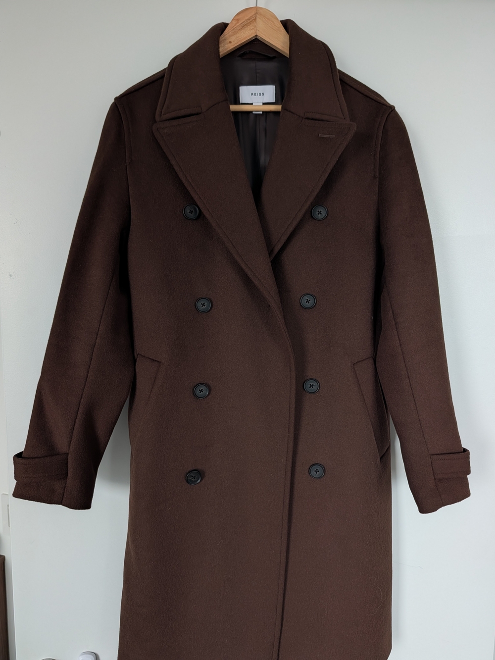 Reiss Double-Breasted Pea Coat in Brown